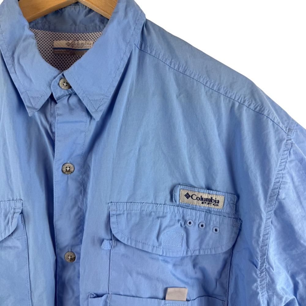 Columbia Fishing Shirt Men Large Blue Short Sleeve Bahama II PFG FM7130 Vented